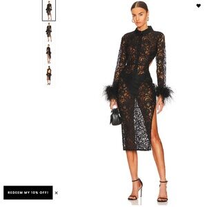NBD Emilia black lace feather sleeve dress - Small